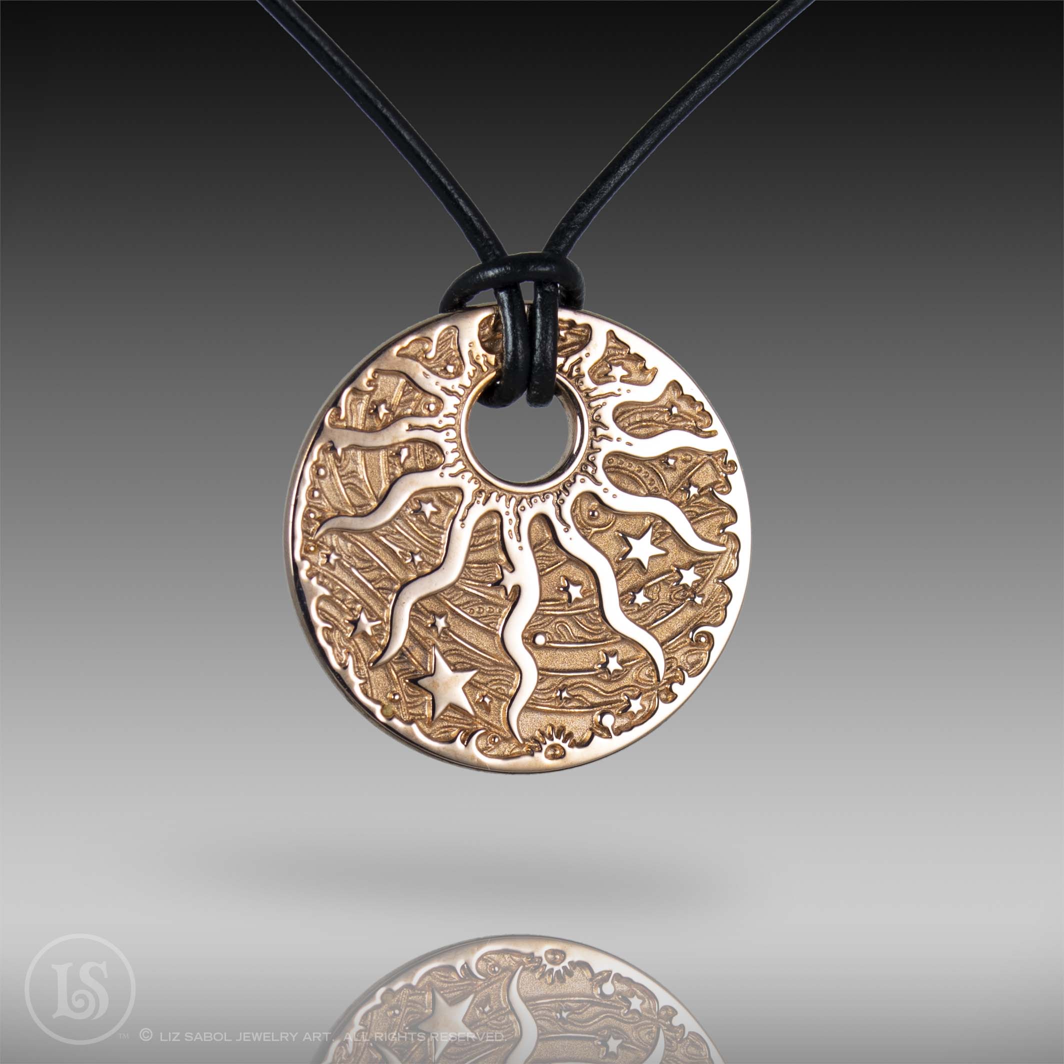 Celestial Sun Rose Pendant, Rose Gold-plated Copper