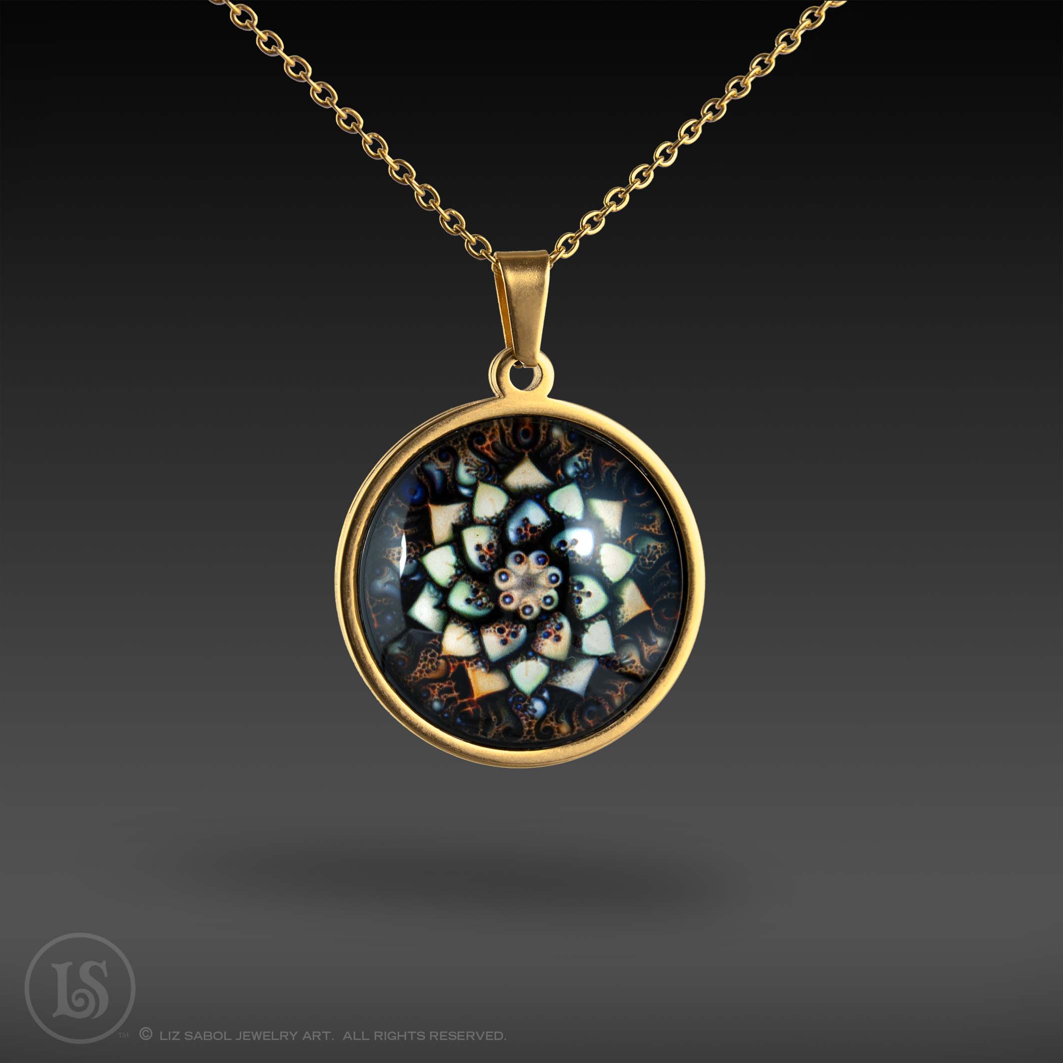 Vintage Dreams Mandala 21 Pendant, Glass, Gold-plated Stainless Steel