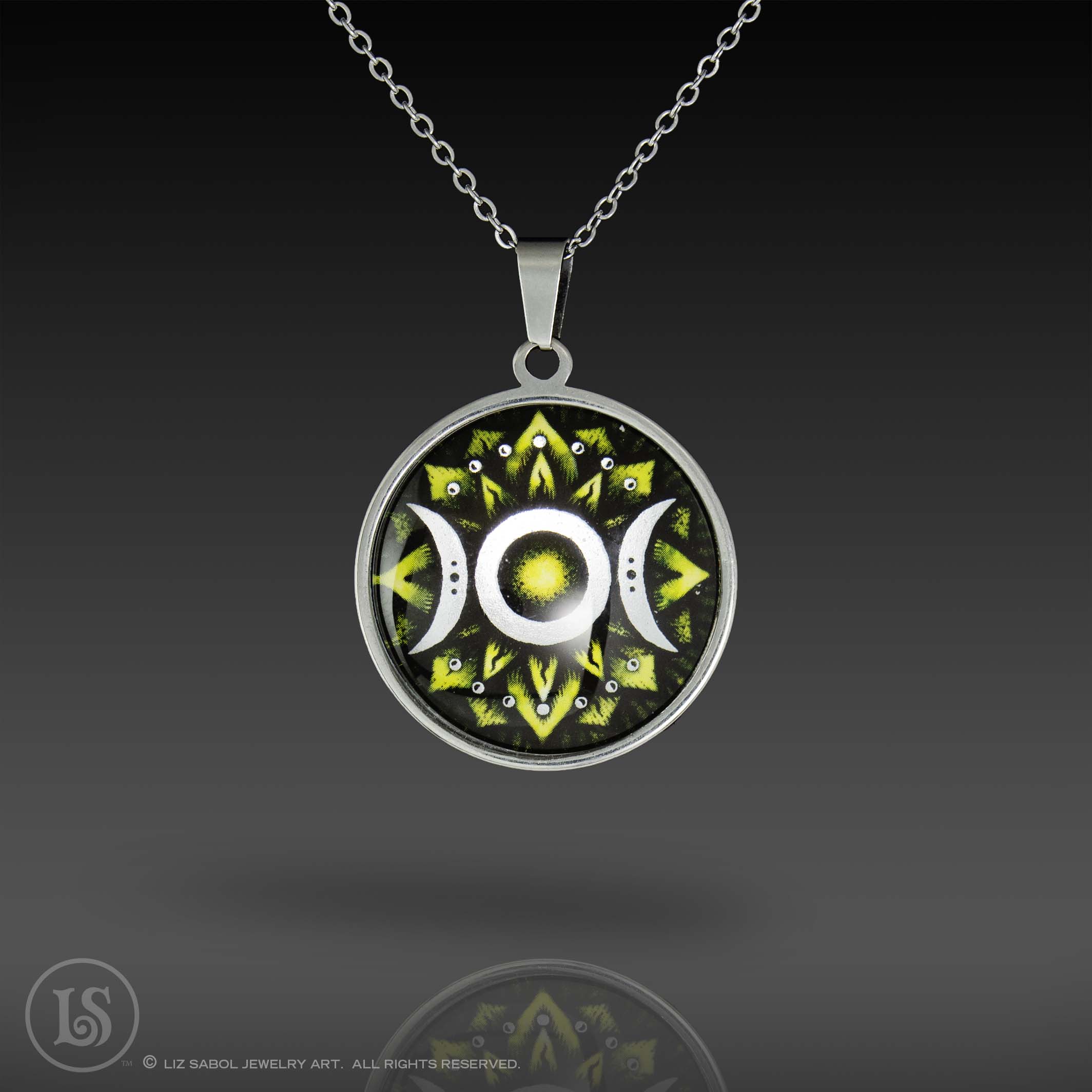 Triple Goddess, WC Green Pendant, Glass, Stainless Steel